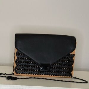 Loeffler Randal Crossbody Clutch Evening Purse Leather Pink & Black Chain